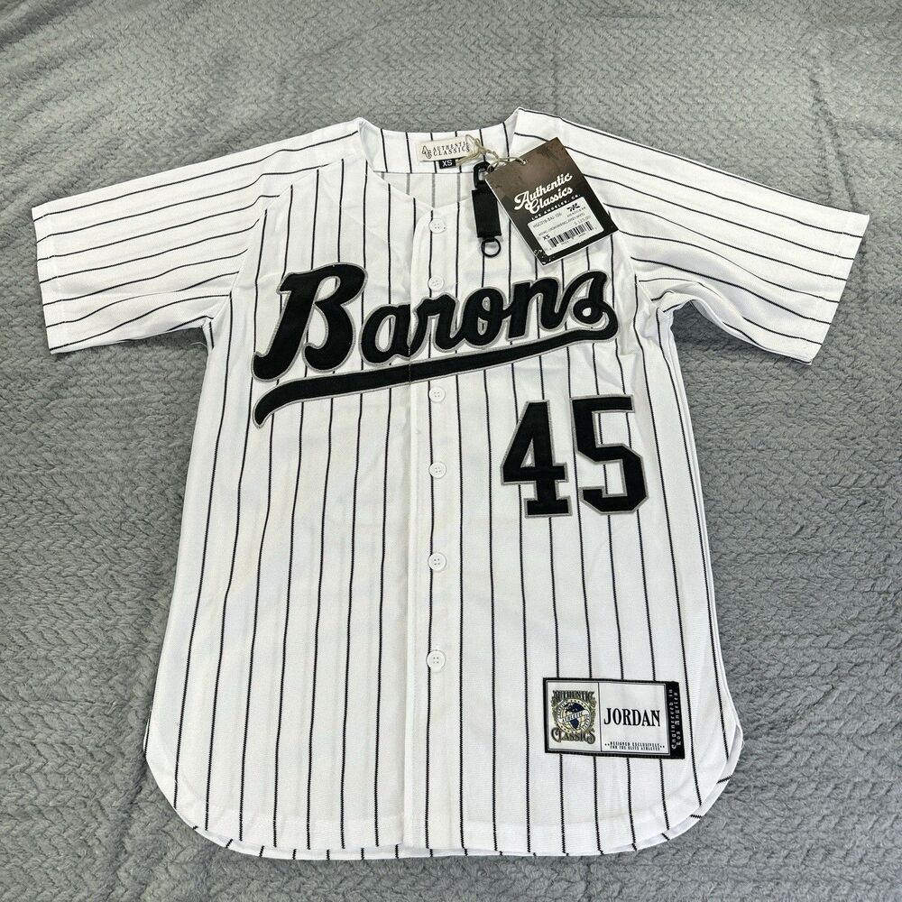 Authentic Classics Sz XS Michael Jordan Barons #45 White Black Baseball Jersey